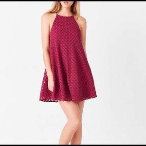 Kimchi Blue Fuchsia Lace Mini High Neck Mini Sleeveless Summer Dress